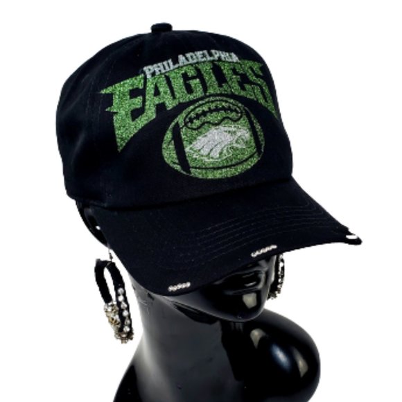 Philadelphia Eagles Football Black Fitted Adj.Baseball Cap,Shiny Glitter… - Picture 4 of 5